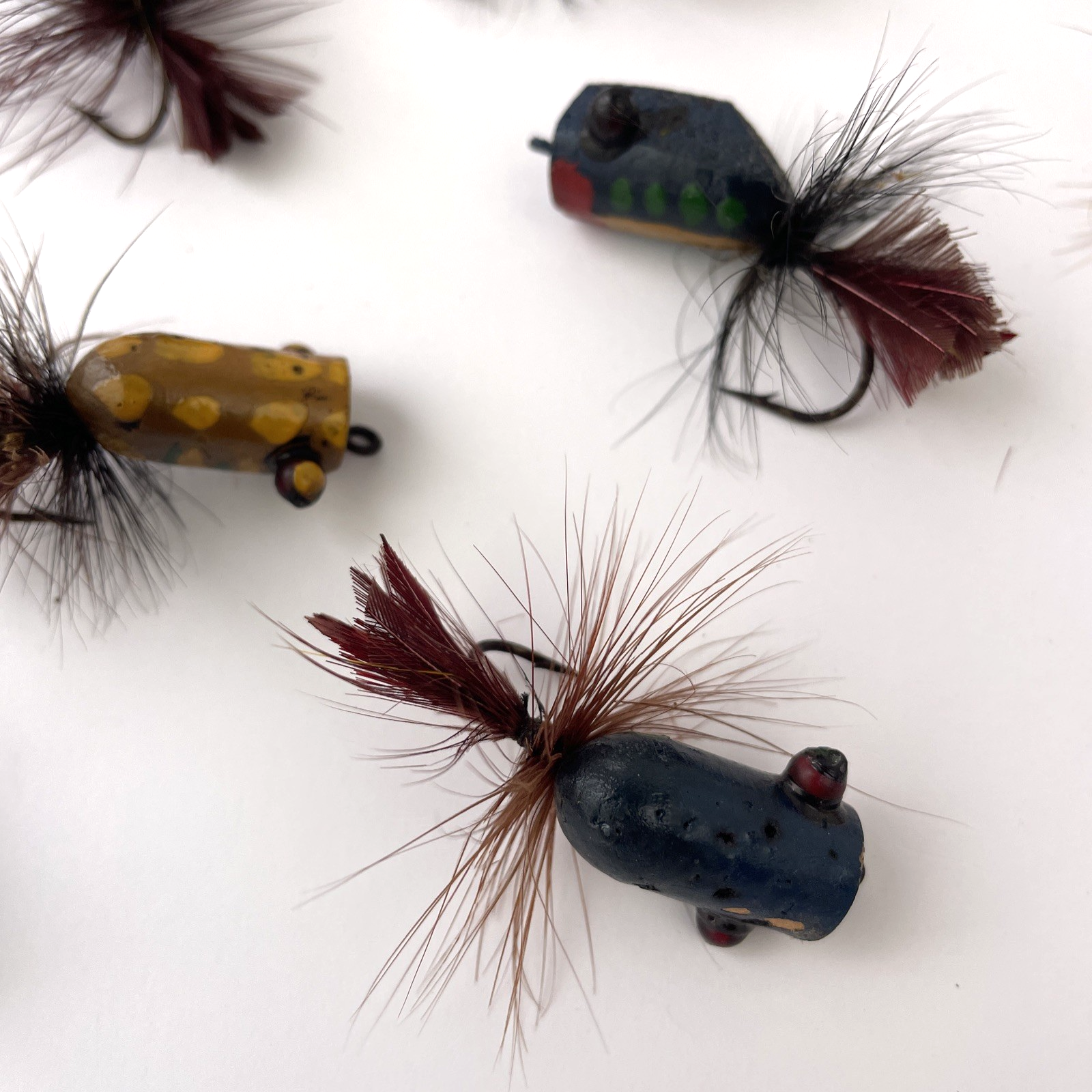 Vintage Lot Wooden Top Water Fishing Lures Flies Fly Fishing Folk Art Hand Made