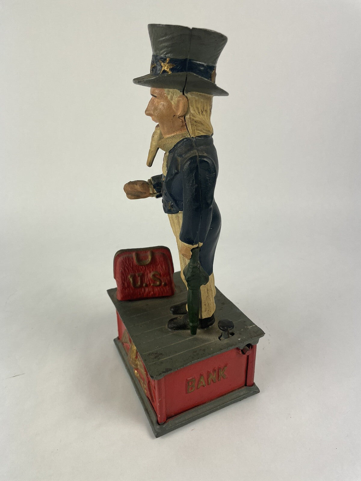 Antique Shepard Hardware UNCLE SAM Patriotic Cast Iron Mechanical Coin Bank