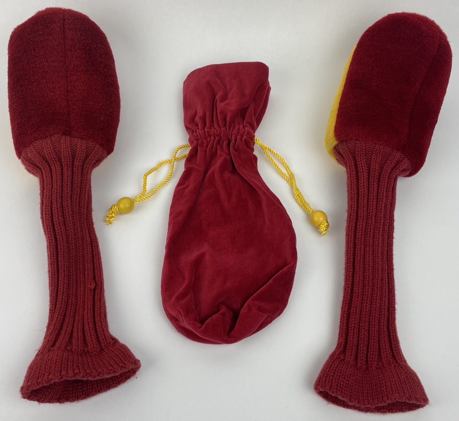 Vintage 1980s USC Trojans golf driver head covers with storage bag cardinal and gold