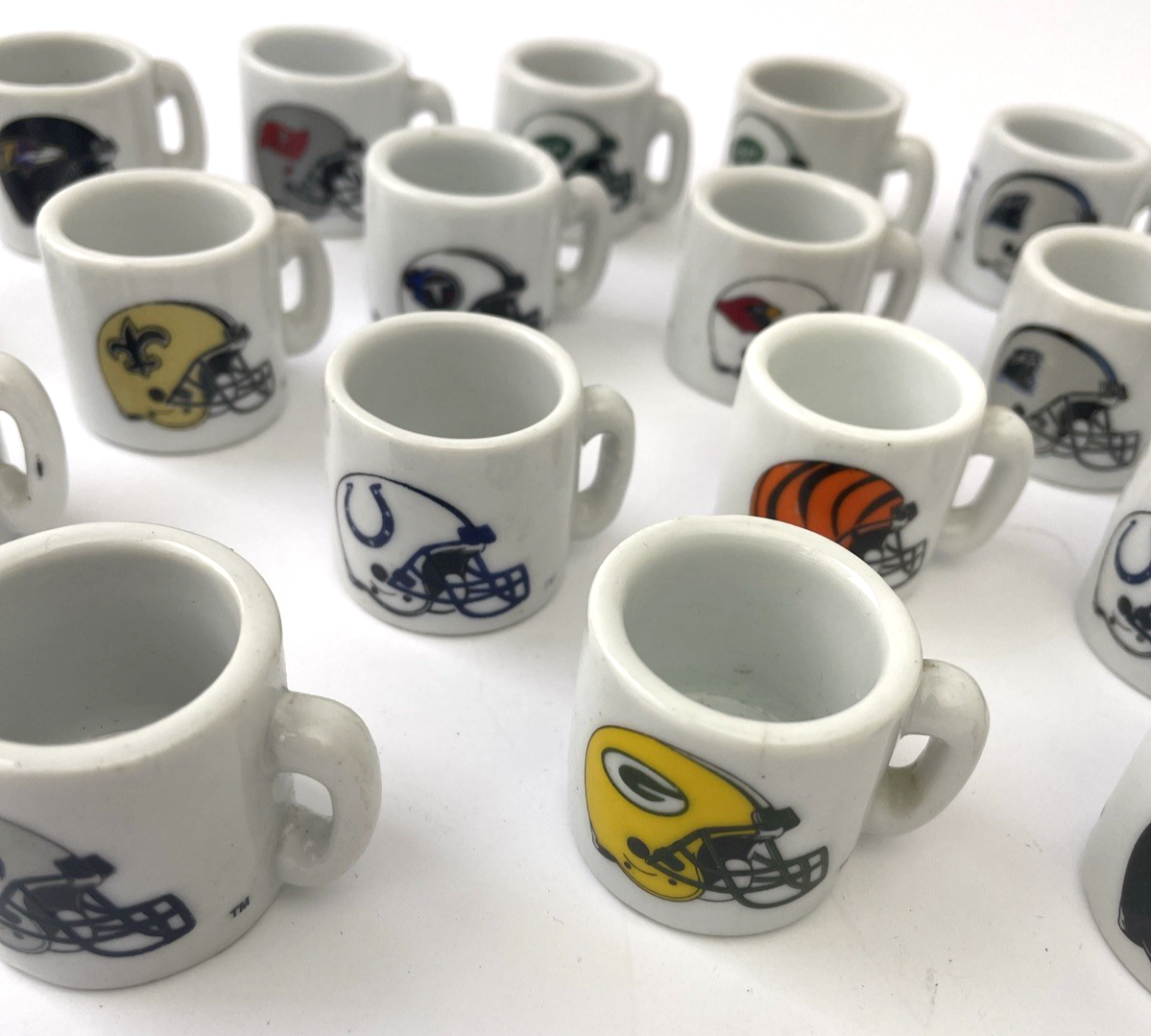 NFL Football Teams Mini Miniature Ceramic Coffee Mugs Team Logo Cups Lot Of 19
