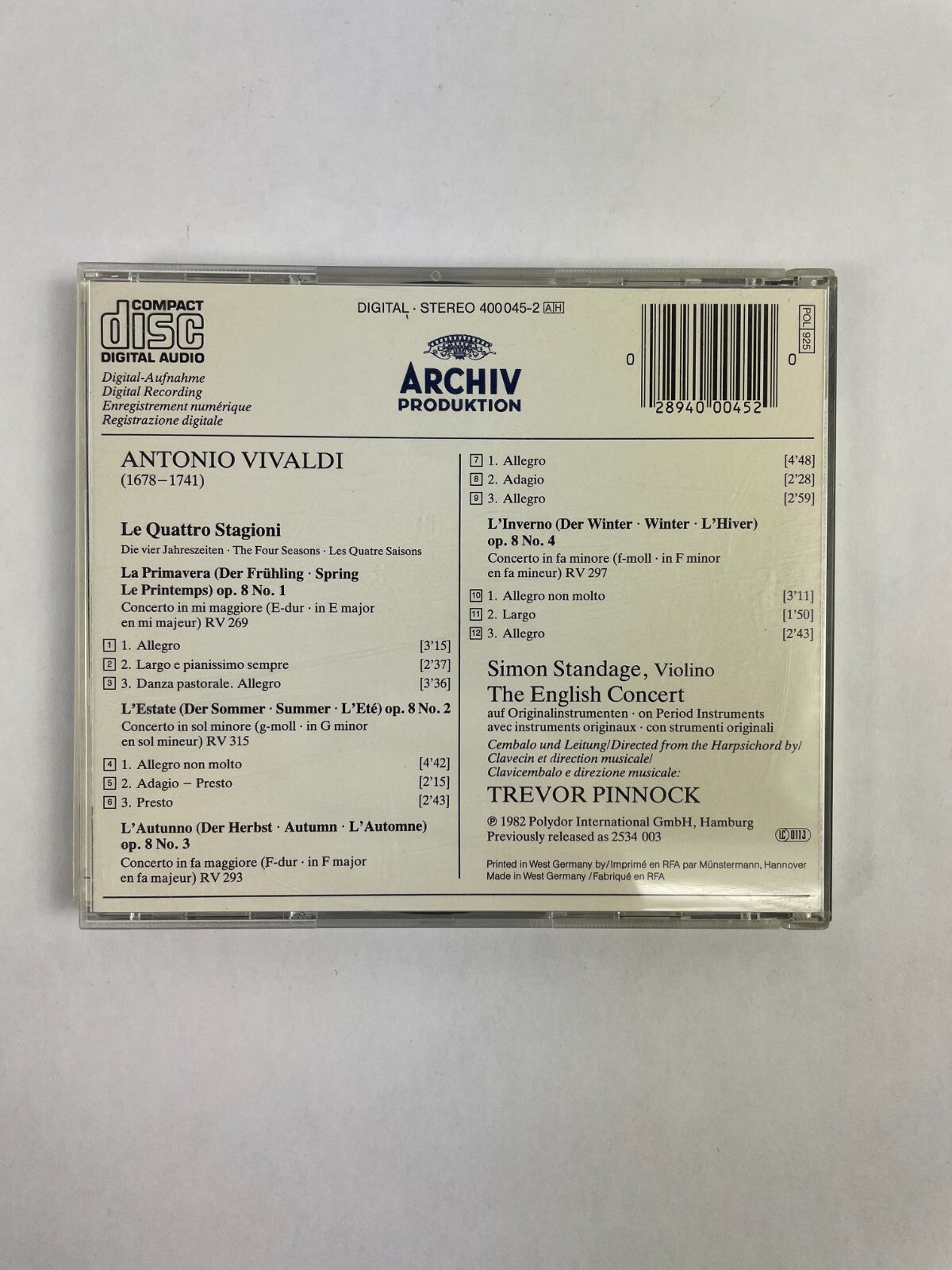 Antonio Vivaldi Le Quattro Stagioni Allegro Presto Largo Adagio CD#72