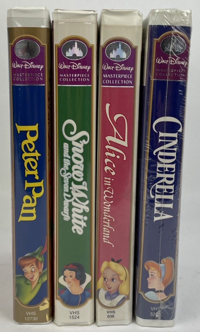 Disney VHS Lot Of 4 x VHS Vintage Peter Pan Cinderella Snow White Alice Wonder