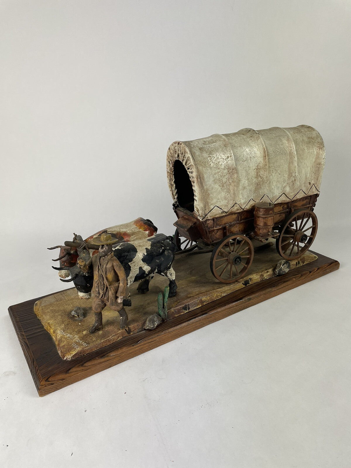 Oscar M Cortes 1980 Hand ORIGINAL HAND CARVED wooden covered wagon