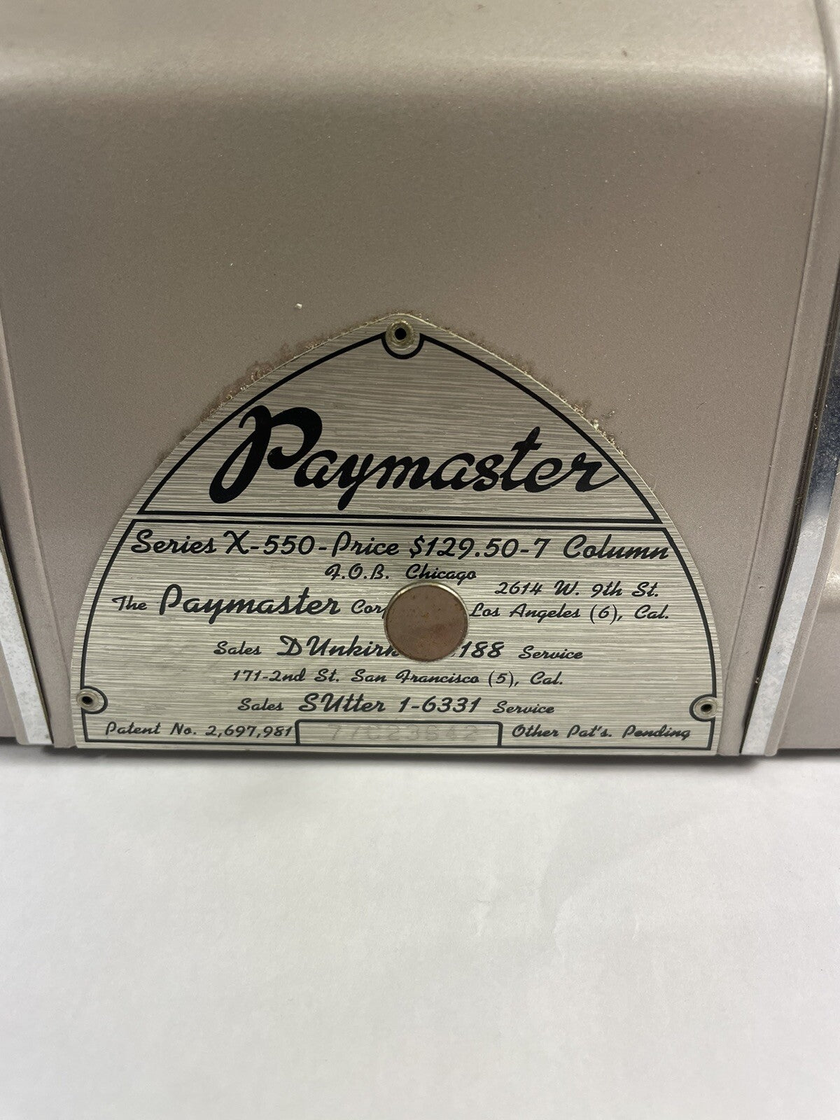 PAYMASTER SERIES X 550 OFFICE MACHINE VINTAGE CHECK WRITER 7 COLUMN & KEY