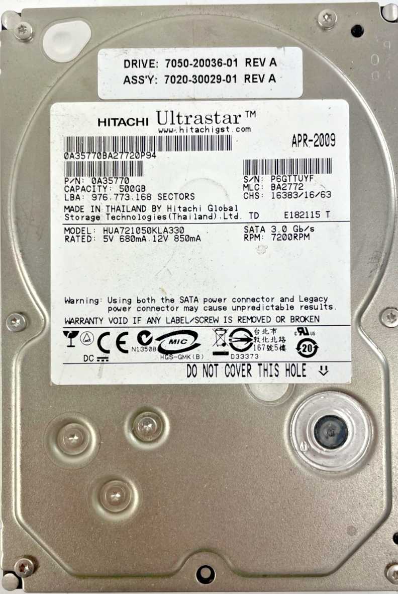 Hitachi HUA721050KLA330 7200RPM SATA 500 GB Internal Hard Drive Cache 32 MB