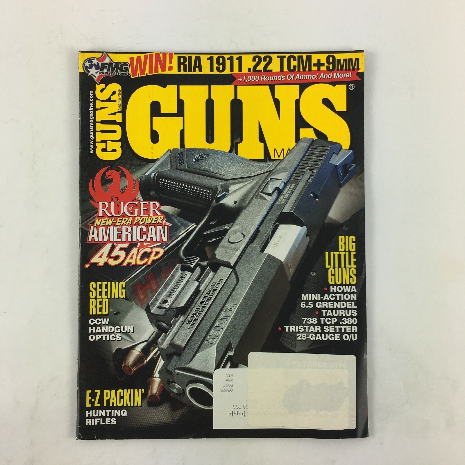 October 2016 Guns Magazine Ruger American .45 ACP Seeing Red 738 TCP.380 Taurus