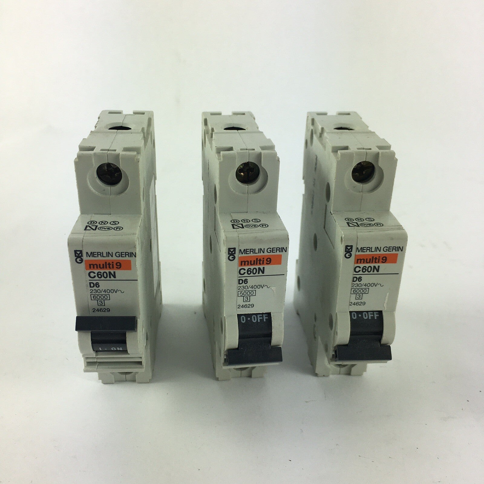 Lot of 3: MERLIN GERIN MULTI 9 C60N D6 CIRCUIT BREAKER 230/400V~