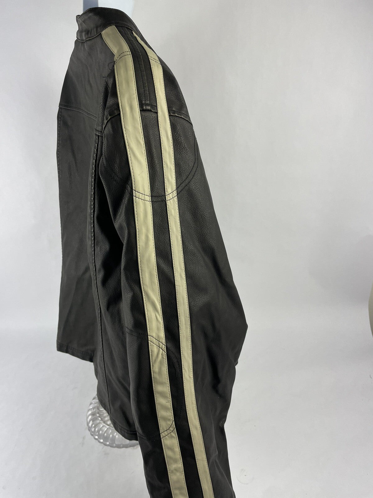 Vintage Arizona Faux Leather Men’s Race Jacket Size 2XL Racing Stripes Brown