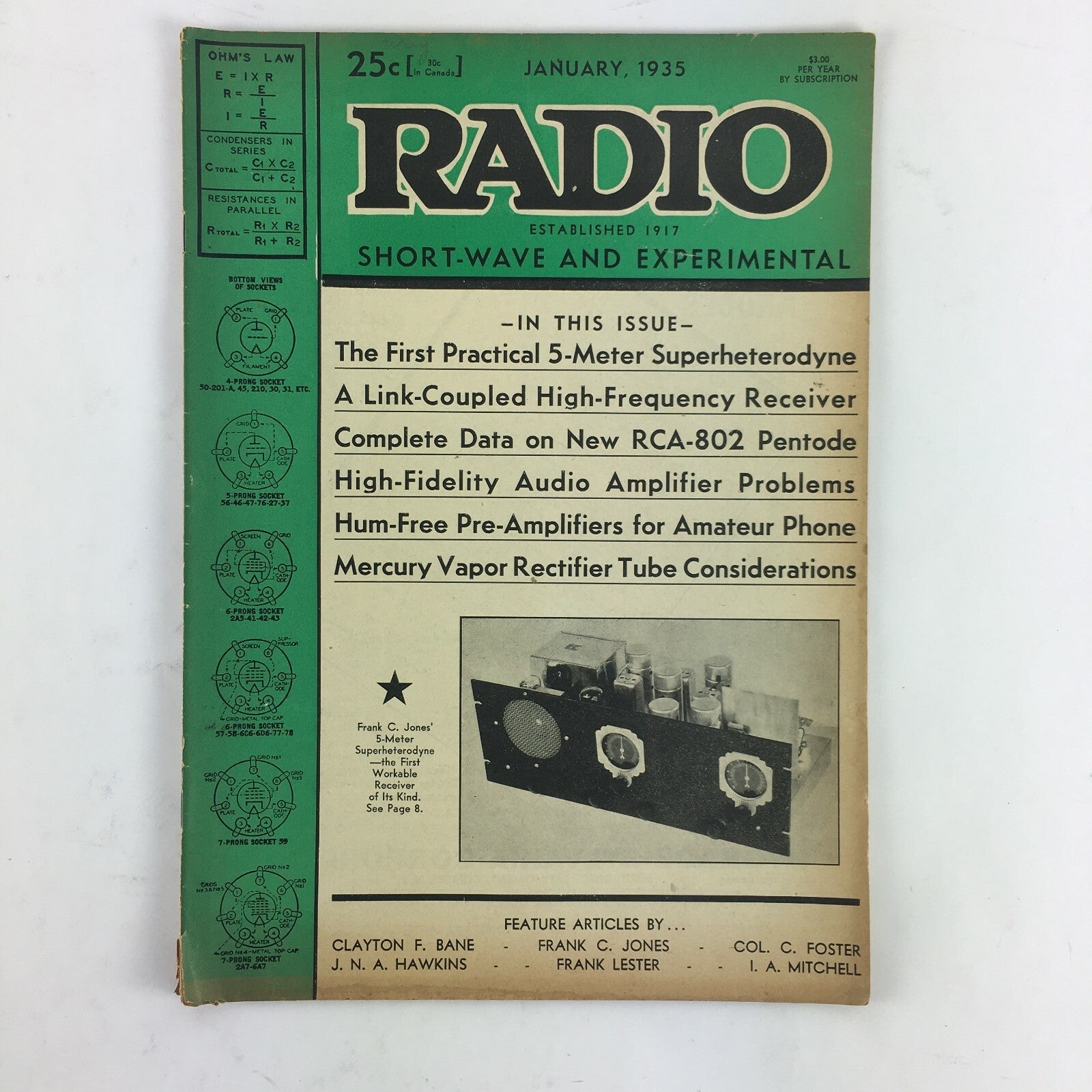 January 1935 Radio Magazine Frank C.Jones 5-Meter Superheterodyne Frank C.Jones