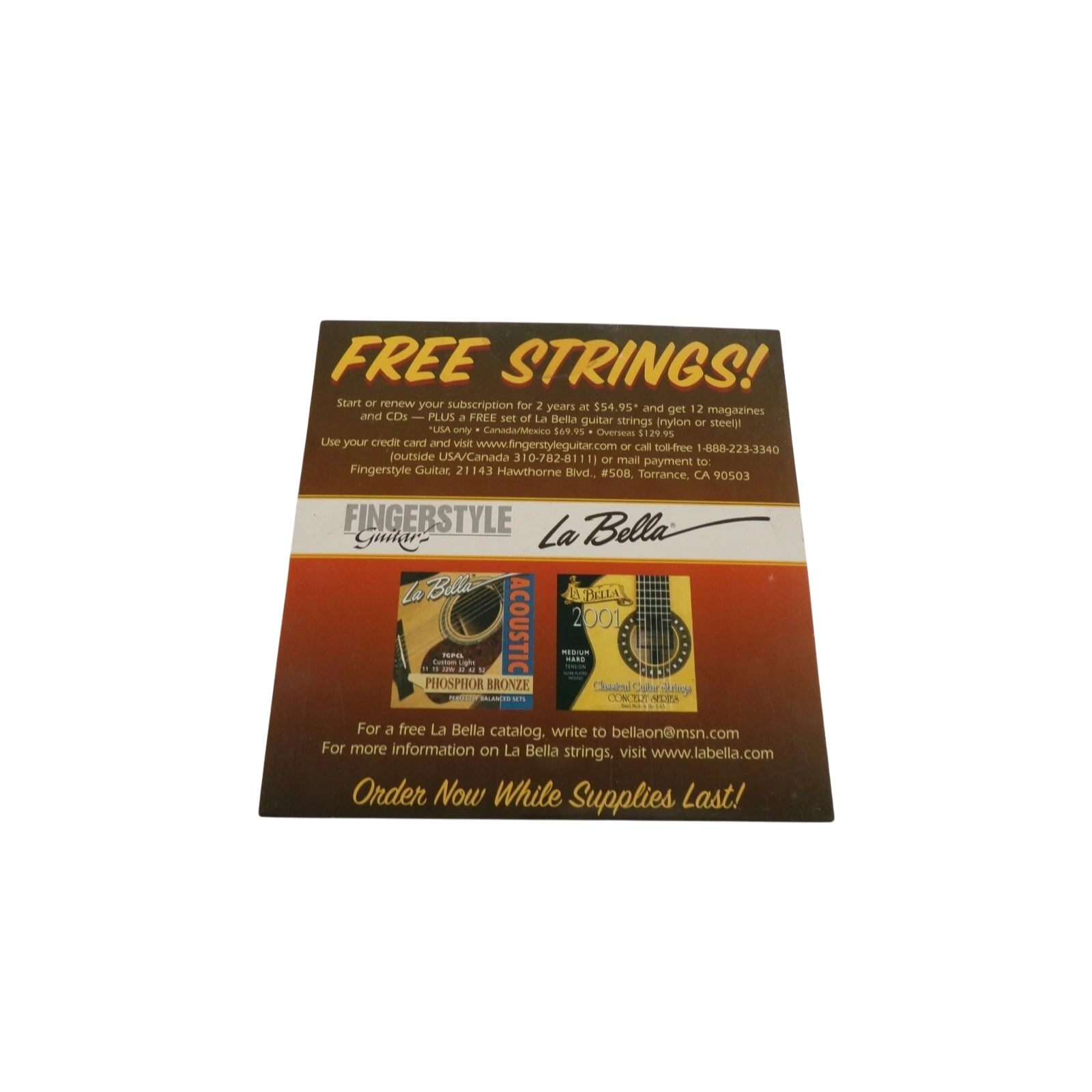 Free Strings! Finger Style Guitar La Bella Order Now White Supplies Last CD#2