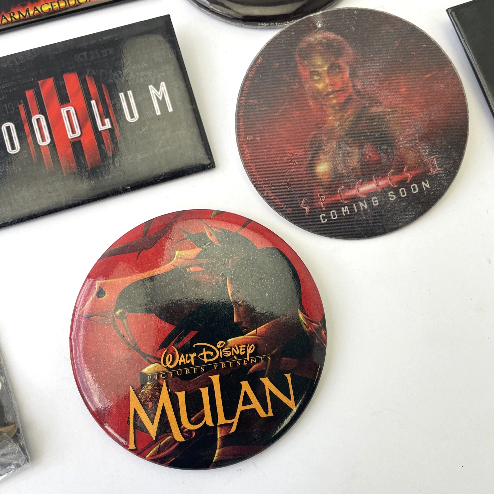 VINTAGE MOVIE PROMO BUTTON LOT of 52 PROMOTIONAL PIN BACK TV FILM Hollywood Swag