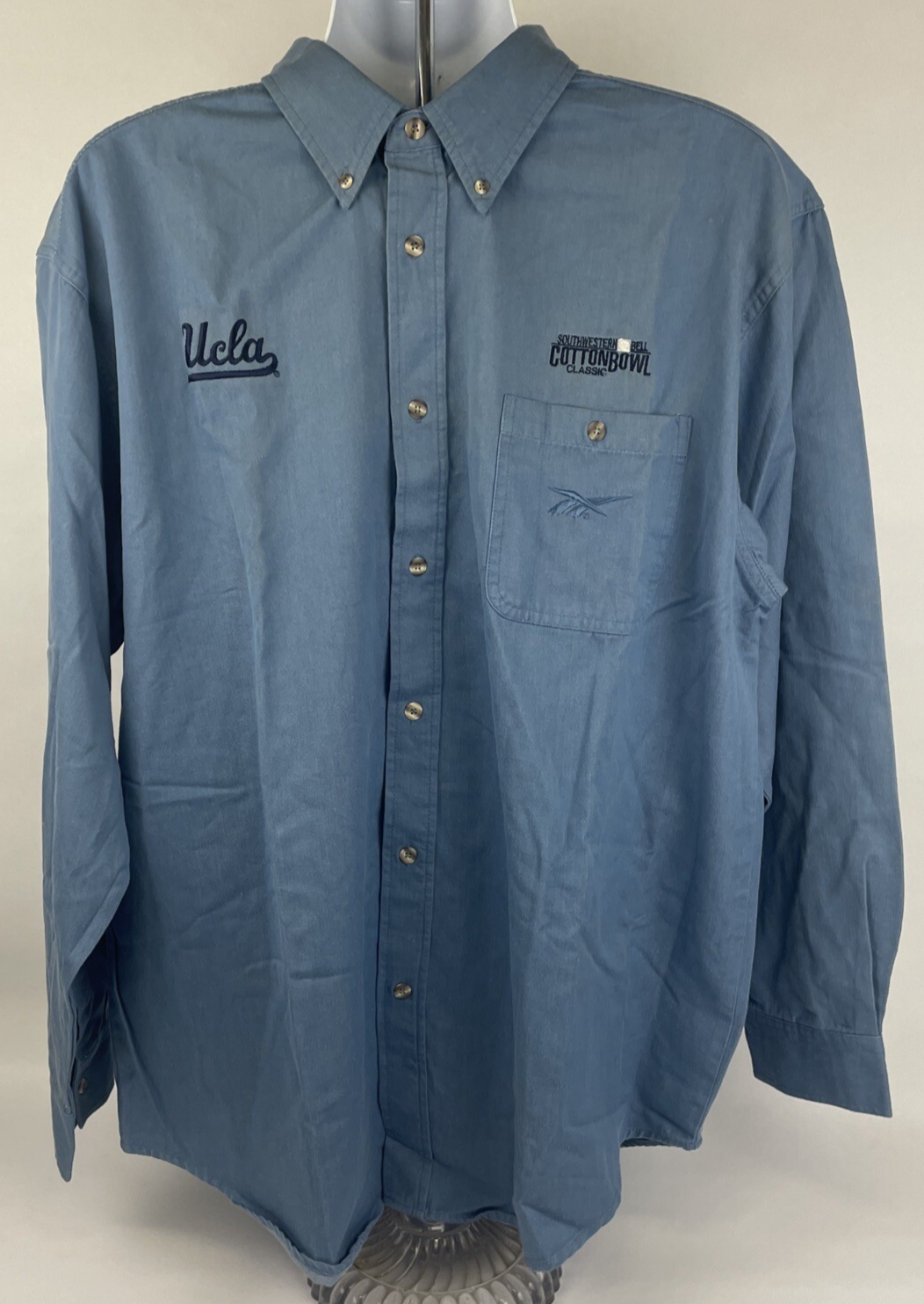 Reebok UCLA Mens XL Blue Long Sleeve Button Up Western Bell Cotton Bowl 1998 NOS