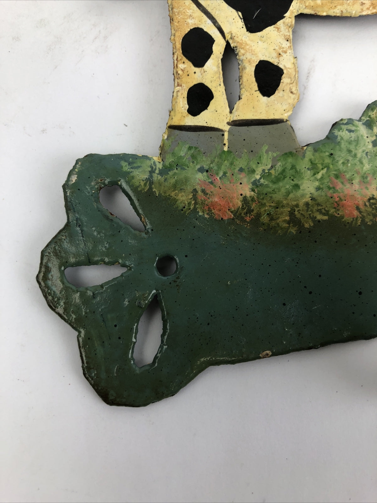 Antique Vintage Metal Towel Rail Roll Holder Hand Painted Cow Theme 6.5" x 7"
