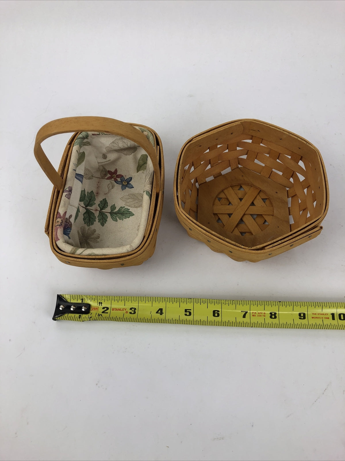 2 x Vintage Longaberger Baskets Two Small 1 With Floral Liner Dresden Ohio USA