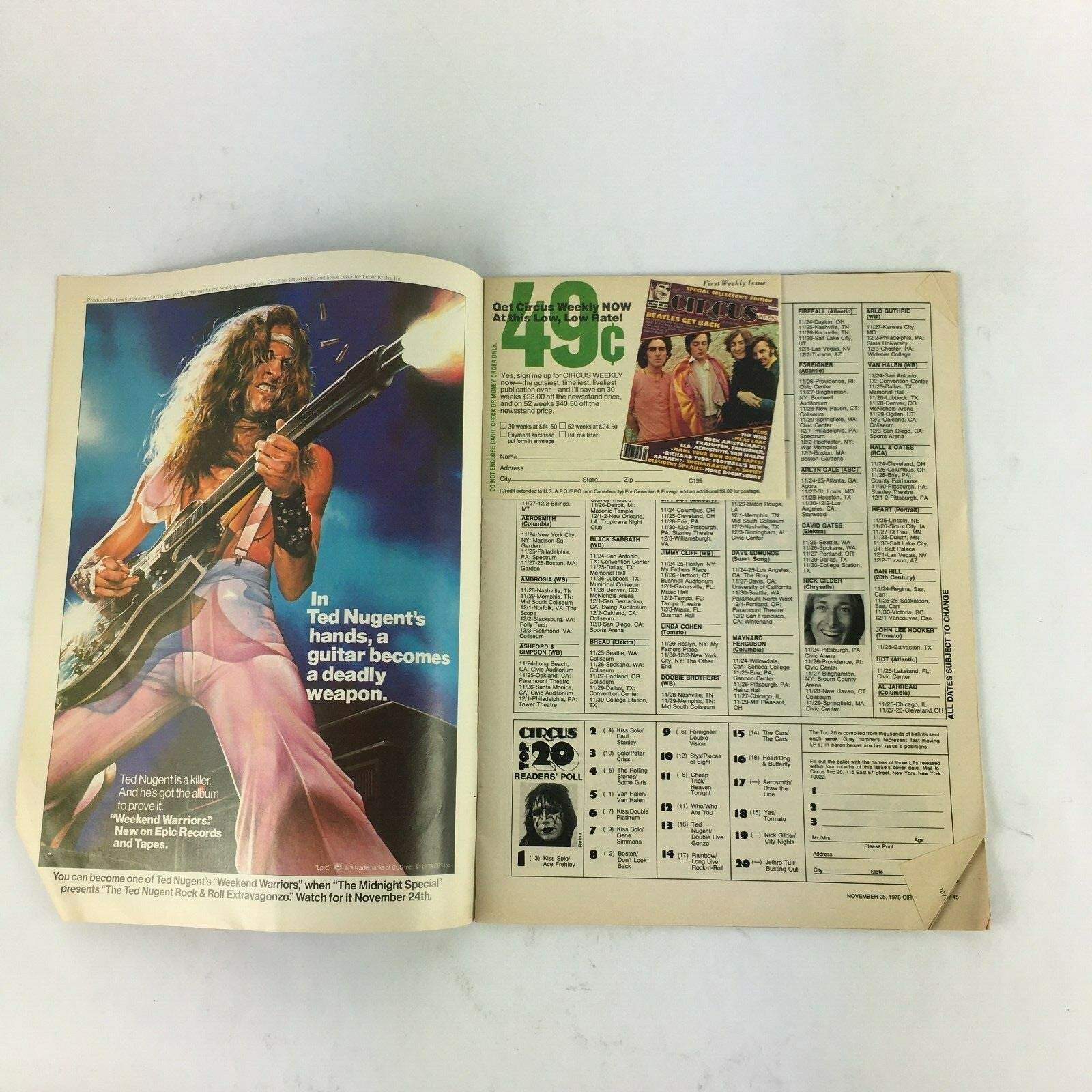 November 28,1978 Circus Magazine Ted Nugent's Trail By Tube Van Morrison