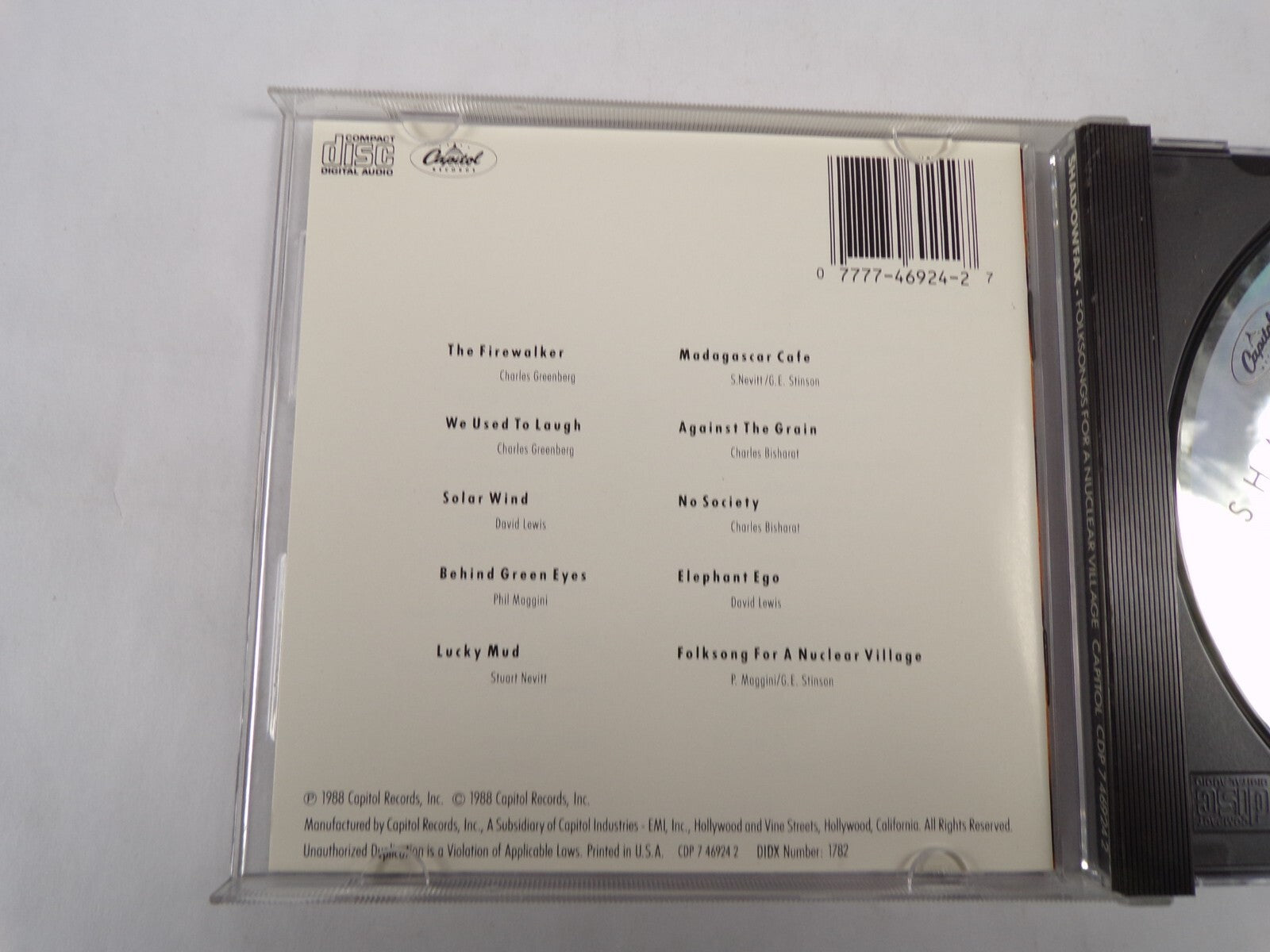 Shadowfax Folksongs For A Nuclear Village Capitol The Firewalker We Used CD#55
