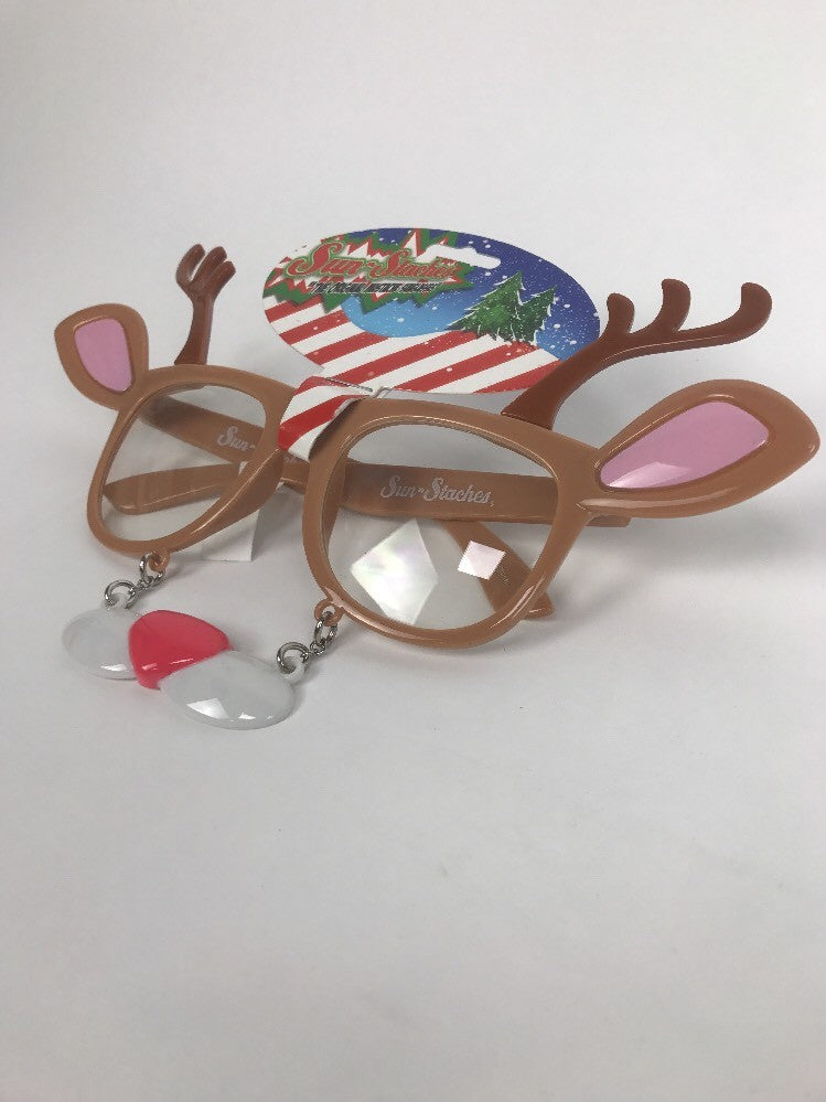 Sunstaches Holiday Reindeer Clear Lens Glasses Christmas Costume Gift !!