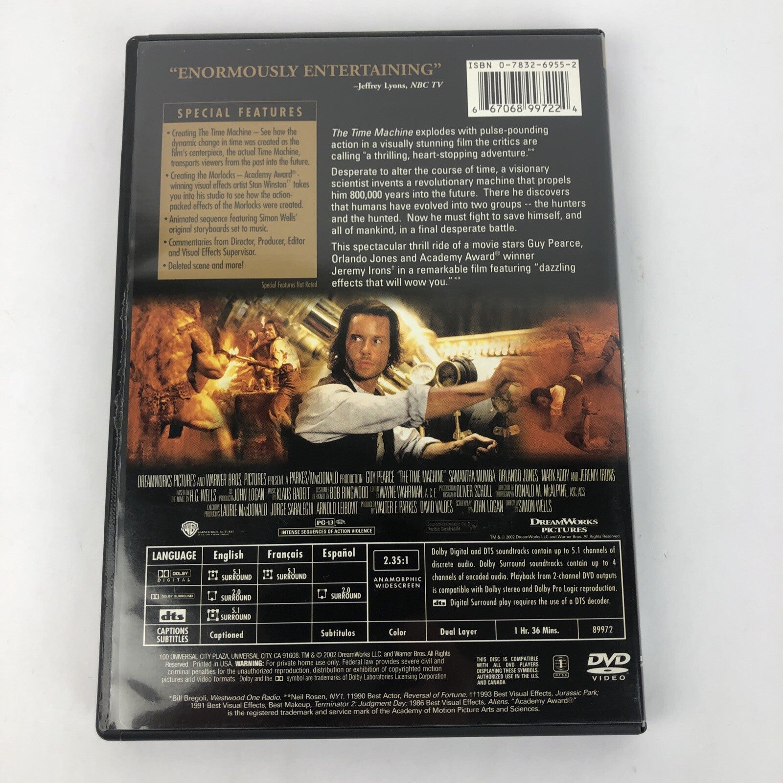 The Time Machine (DVD, 2002) DREAMWORKS ORLANDO JONES GUY PEARCE - Mint Disc