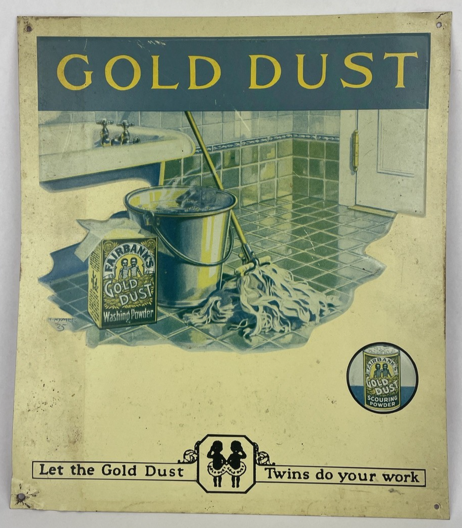 Vintage Gold Dust Metal Tin Wall Art Fairbanks Washing Powder Wall Sign 13"x12"