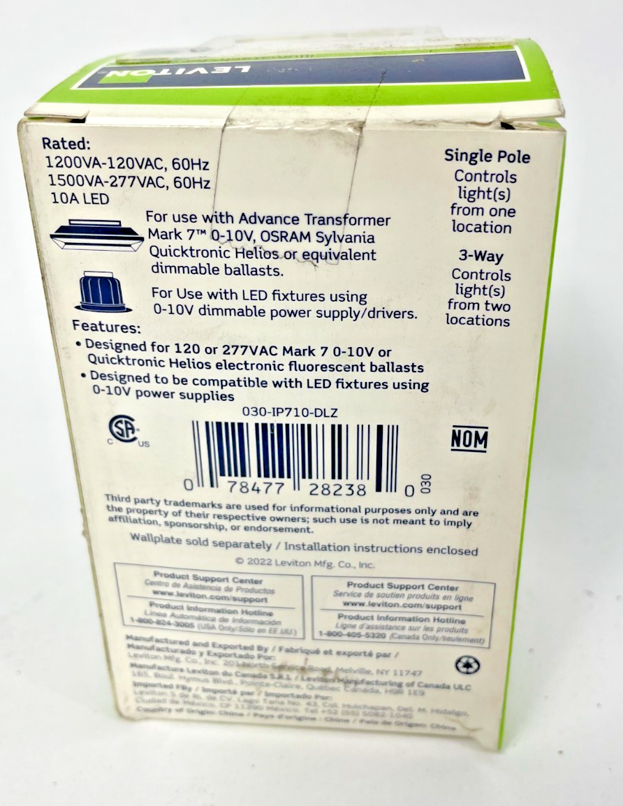 Leviton IP710-DLZ Illumatech 0-10V Slide Dimmer w/ Locator Light White/Ivory