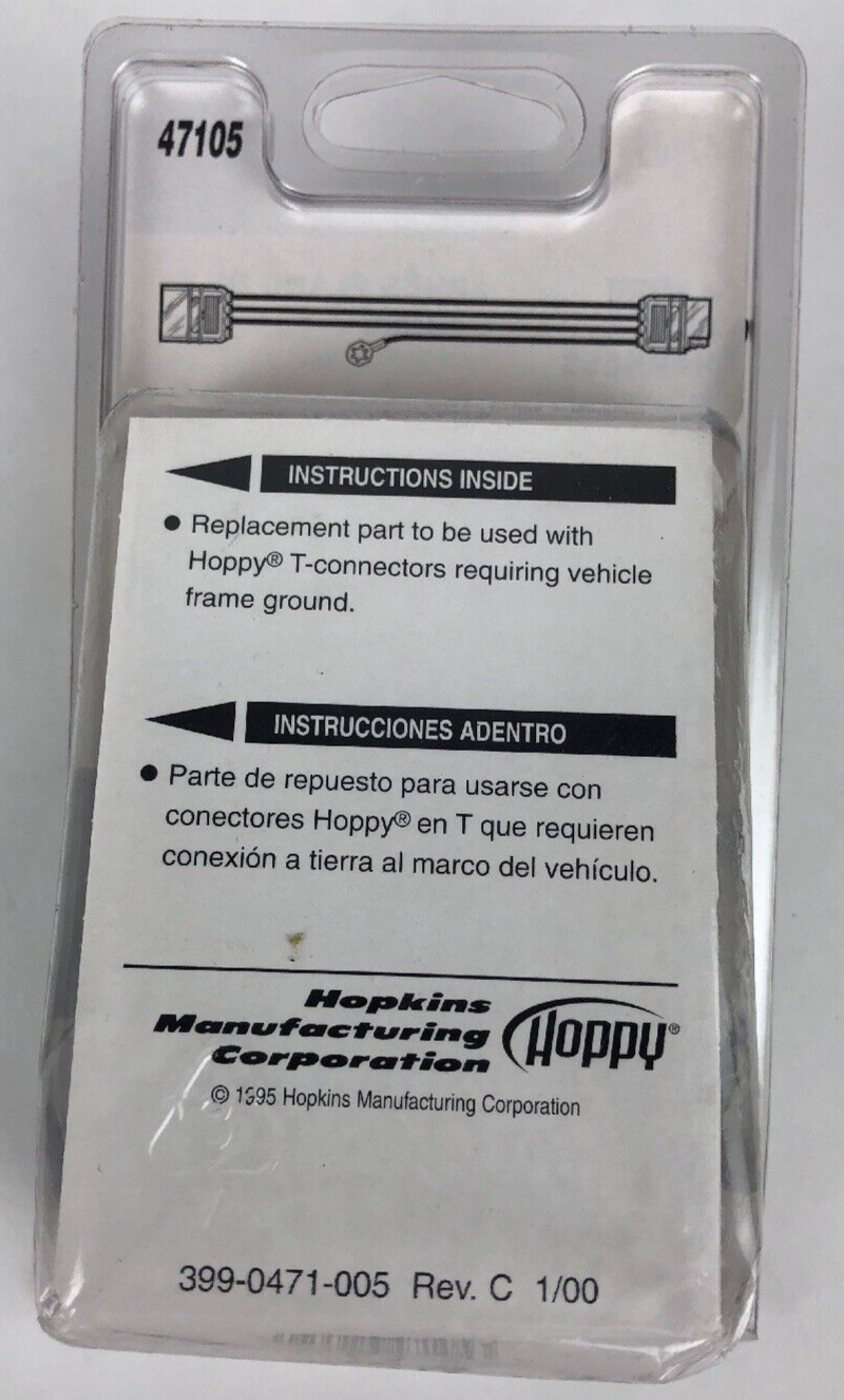 Hopkins 47105 32-inch 4-wire flat trailer wiring extension with ground universal male to female connector for towing applications.