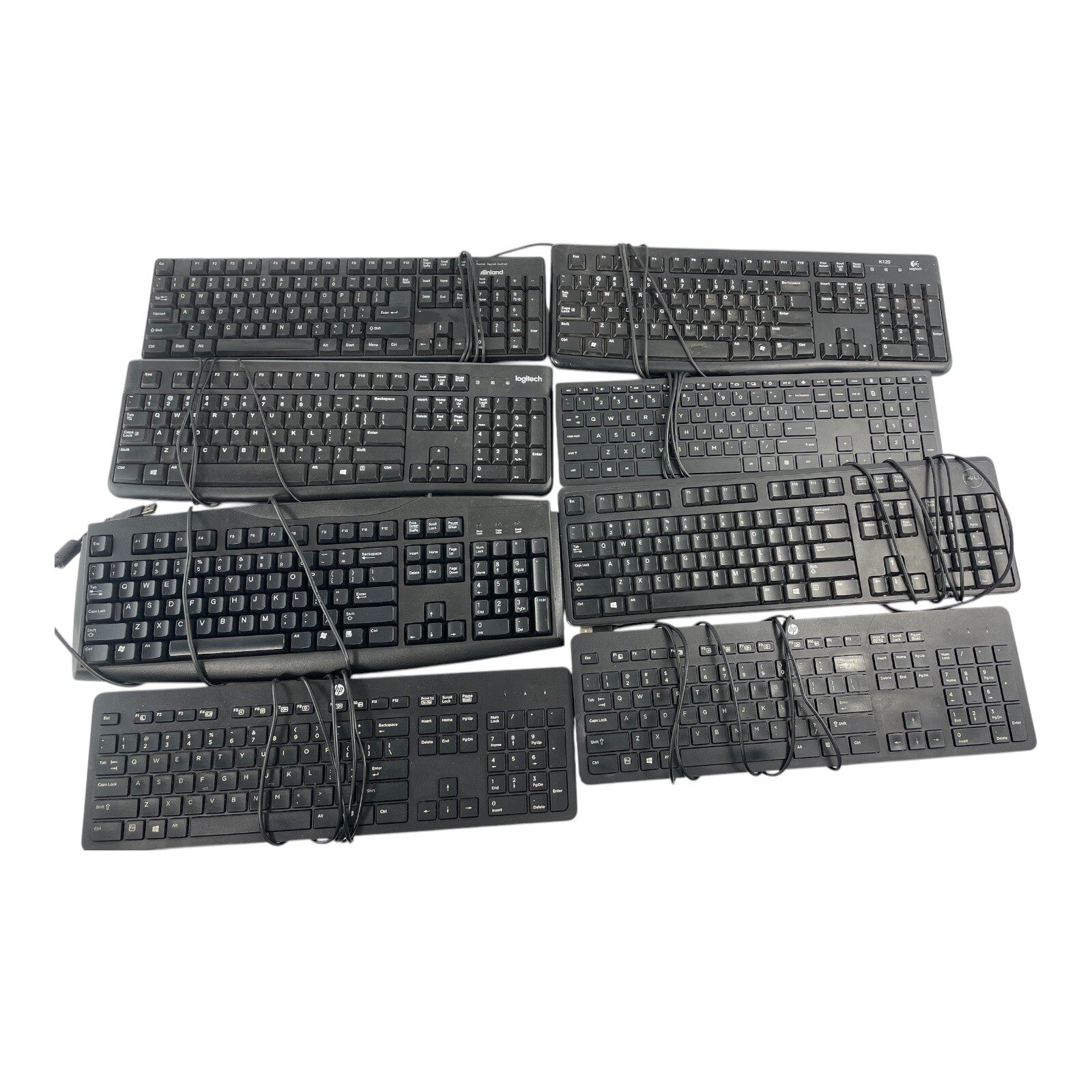 Lot OF 8 - USB Wired Standard Layout Keyboard 104-Key Mixed Random Brand Models
