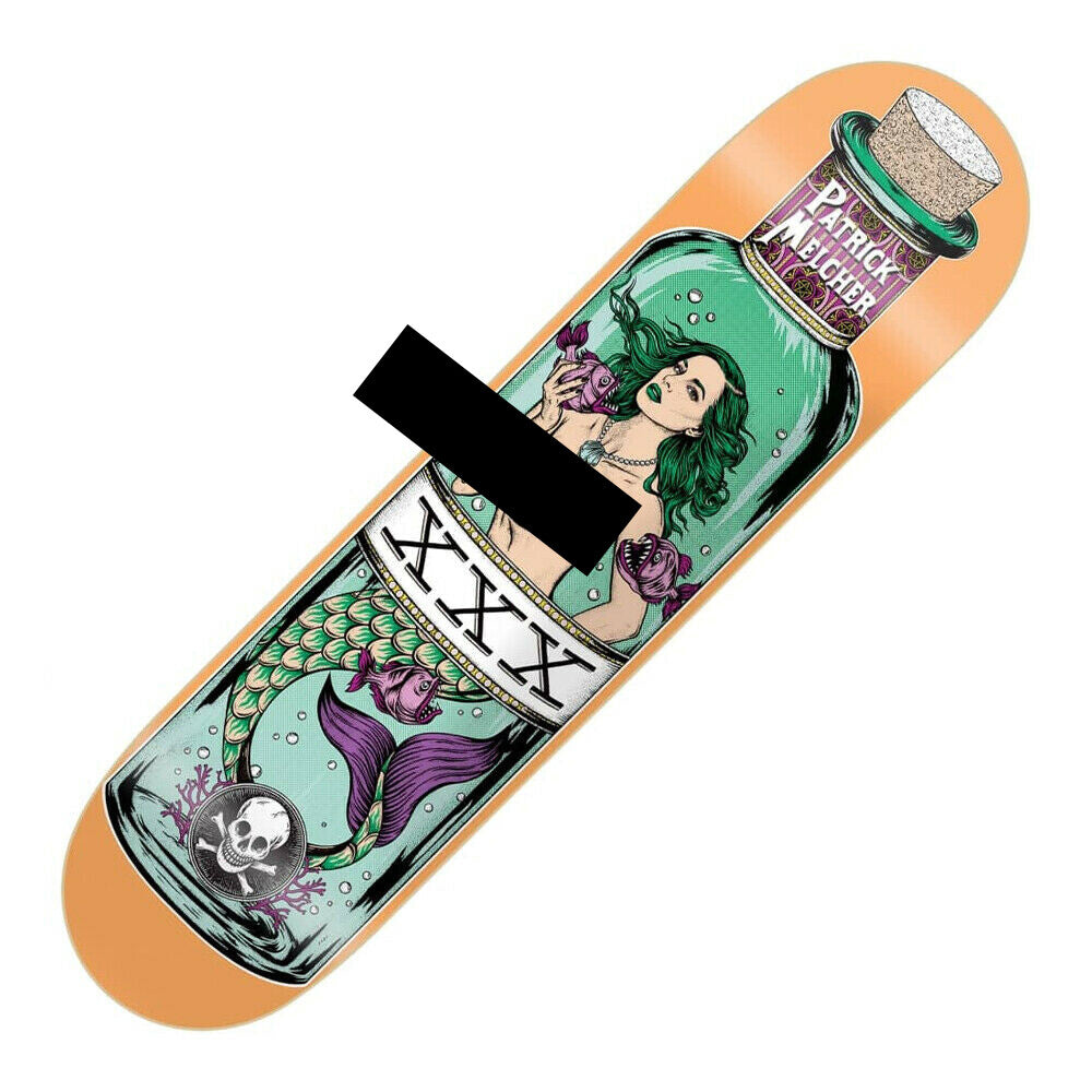 Death Skateboards Patrick Melcher Mermaid Pro 9-inch skateboard deck with grip tape and signature Mermaid graphic.