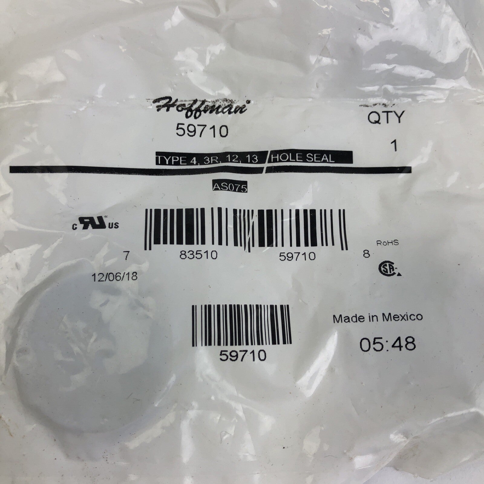 Hoffman 59710 A-S075 4, 3R, 12, 13 Hole Plug Seal Sealed New in Package - LOOK