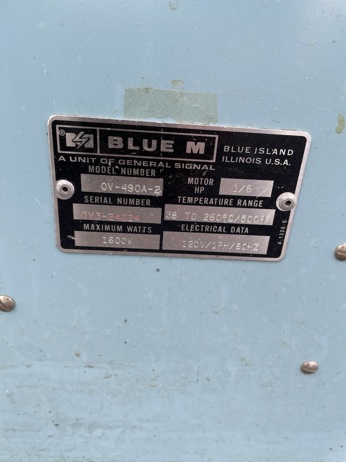 Blue M 0V-490A-2 OV-490A-2 Lab Oven 120v 1ph 1600 Watts