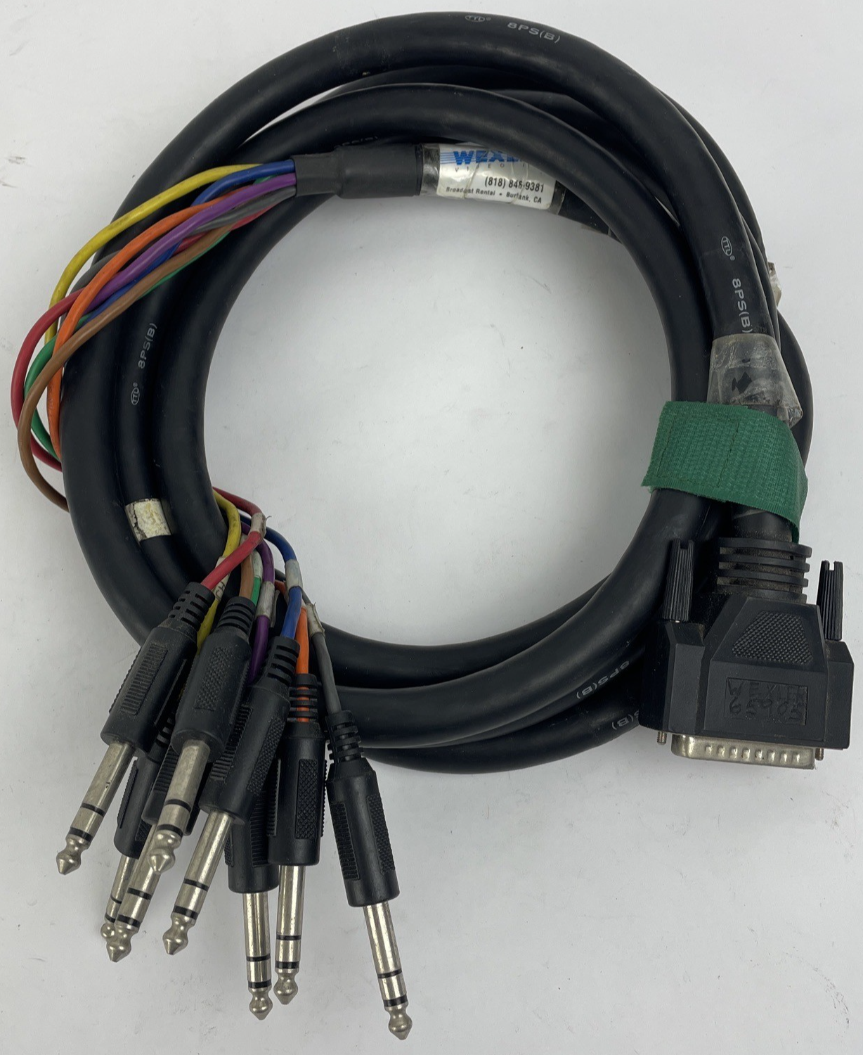 Male 25 Pin AES EBU to 8 x 1/4" Mono Jack Connection Breakout Snake Cable 10'