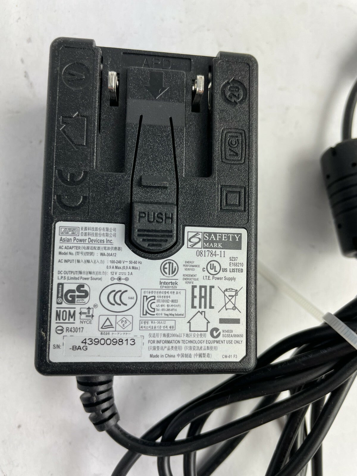 Genuine APD Ac Adapter WA-35A12 Output 12 V 3 A Power Supply Adapter A79