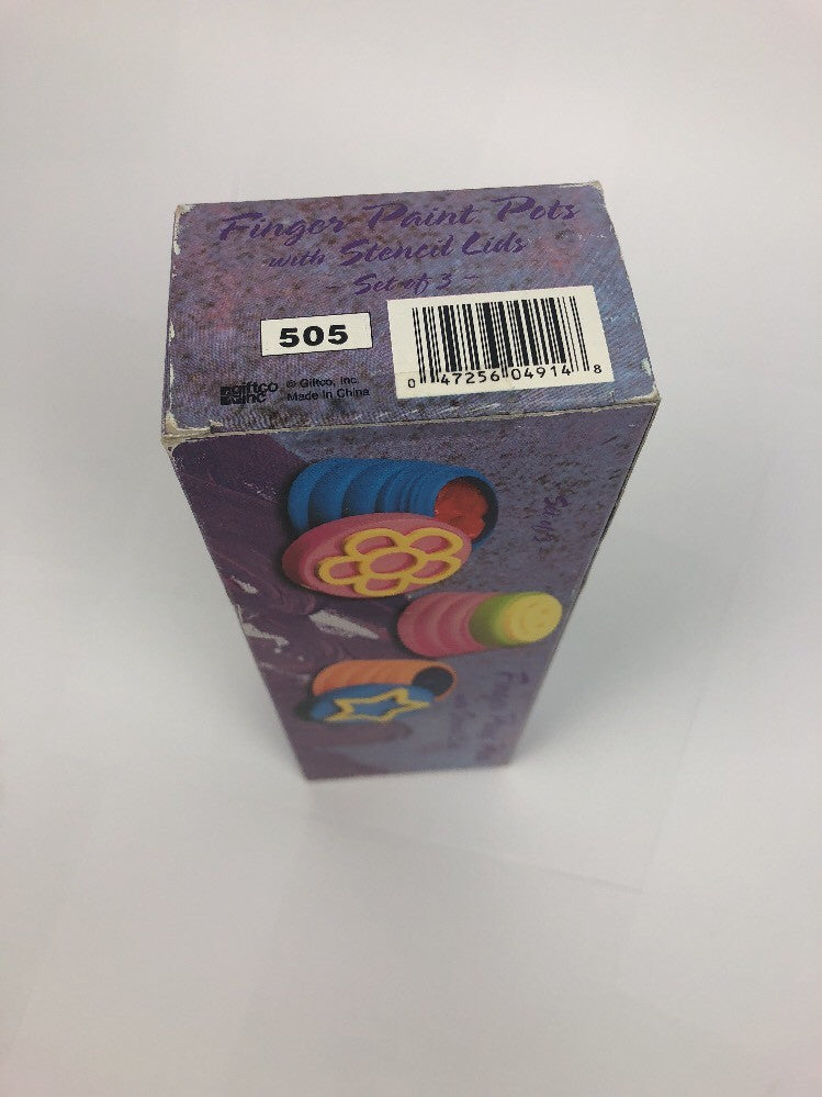 SET OF THREE FINGER PAINT POTS WITH STENCIL LIDS, Rare item USA SHIPPING FAST