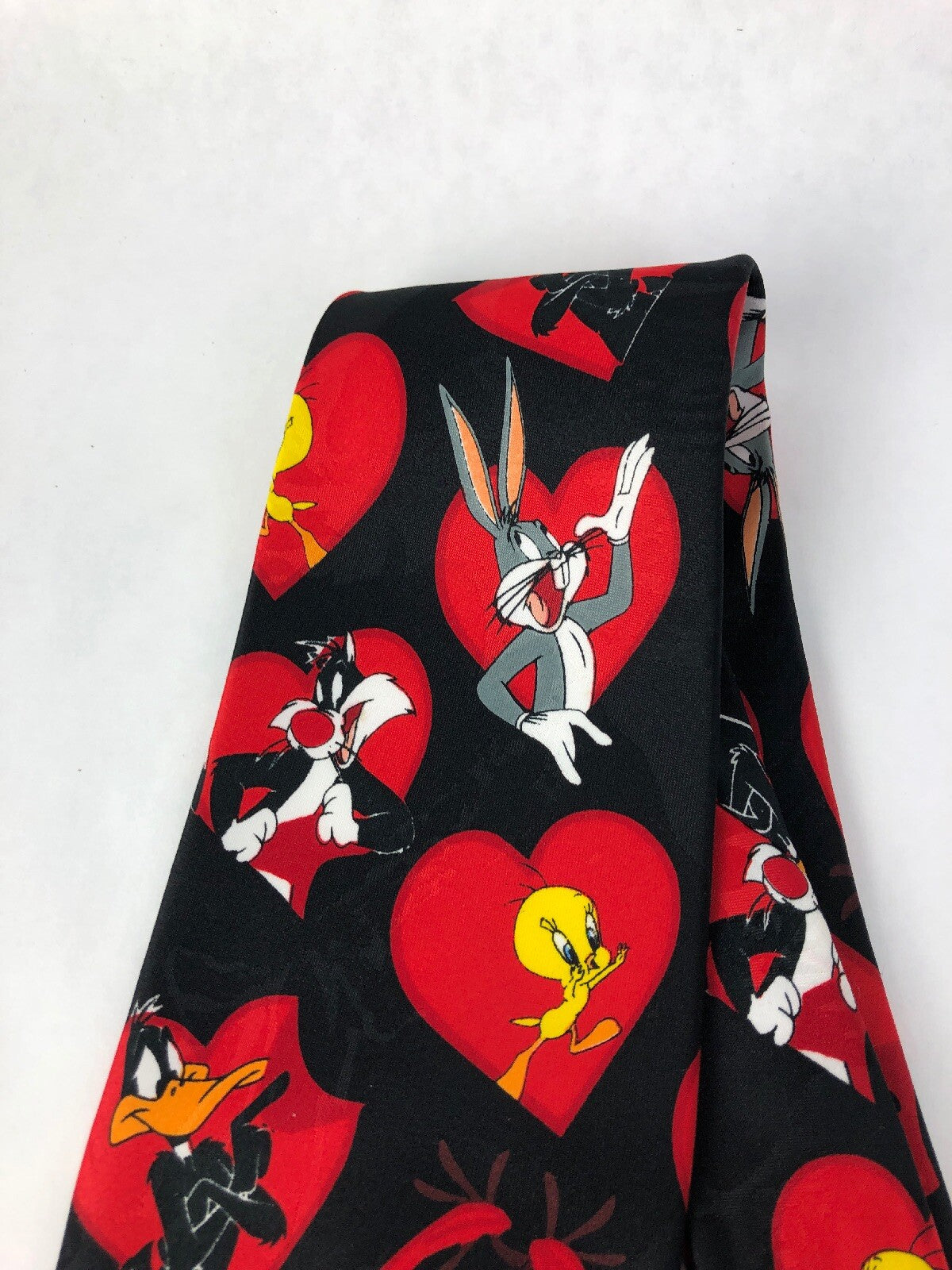 Looney Tunes Mania Heart Valentine Novelty Necktie Vintage 1997 Tweety Taz Bugs