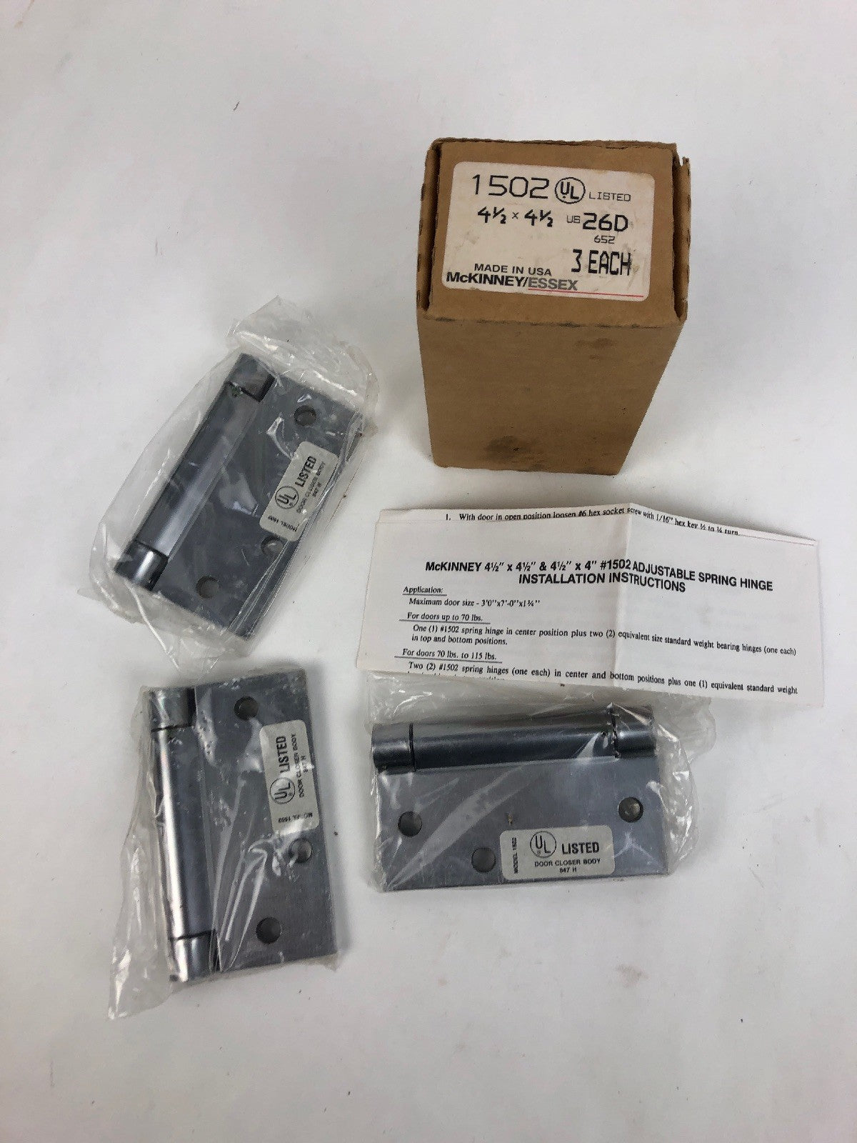 Box of 3 McKinney Commercial Door Hinges 4 1/2 x 4 1/2 TA2714 US26D 55858 NEW