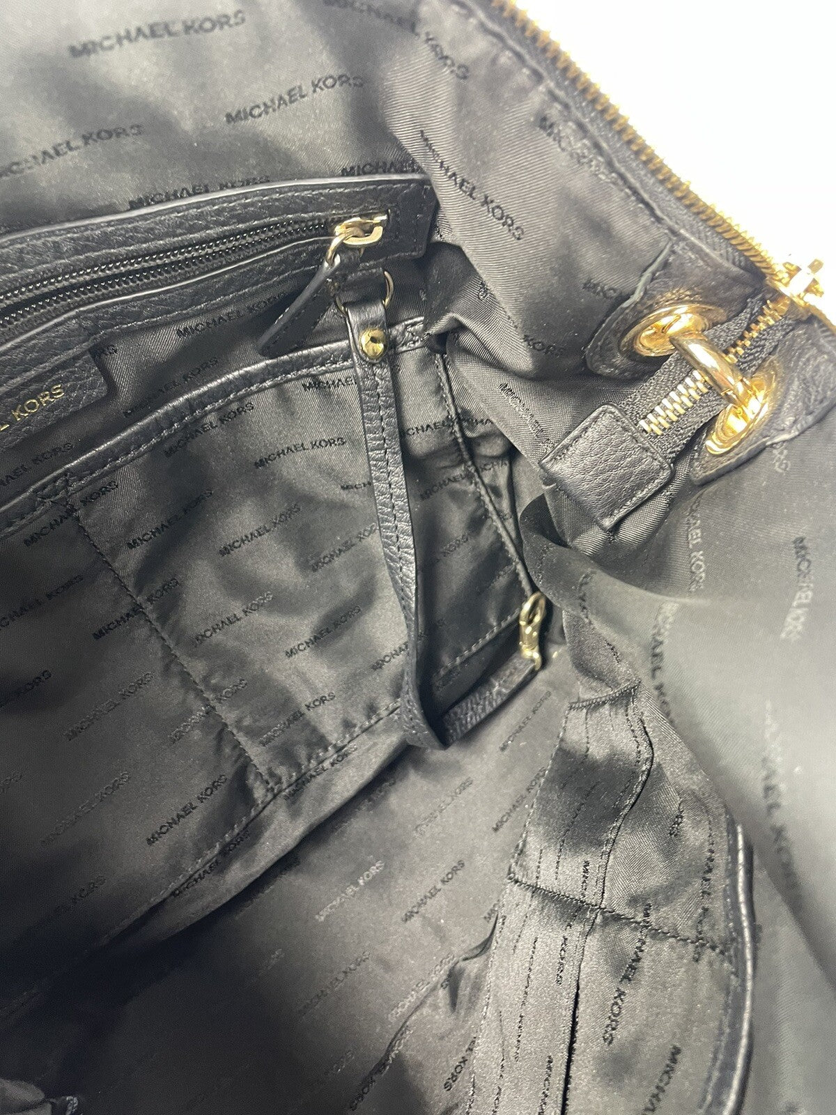 Michael Kors Beckett Large Top Zip Leather Satchel Crossbody Bag Black # 30T7GBU