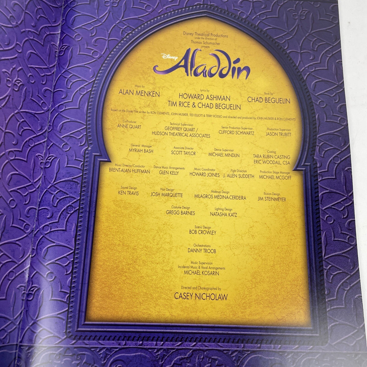 Walt Disney Aladdin A Whole New World Musical Program Book And Cast List Sheet