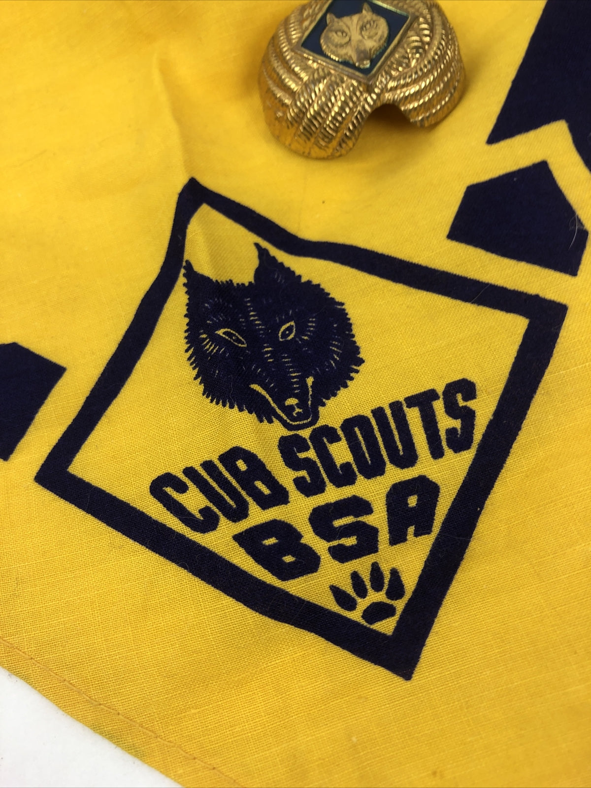 Cub Scout Wolf Neckerchief Yellow Scarf Bandana BSA Boy Scouts of America w BOLO