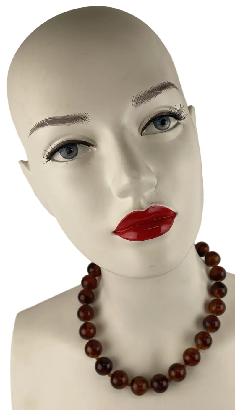 Vintage Dark Brown Graduated Lucite Acrylic Glass Bead Single Strand Necklace