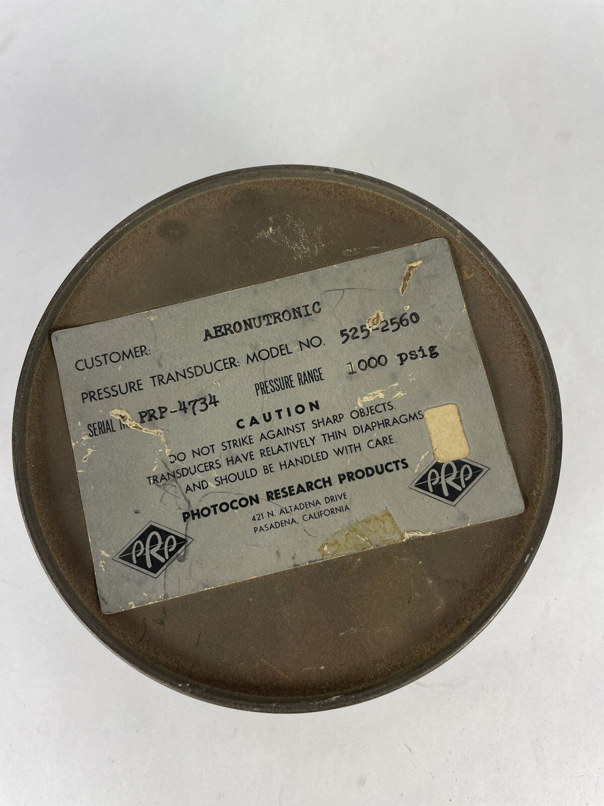 Photocon Research Product Pressure Transducer Model 525-2560