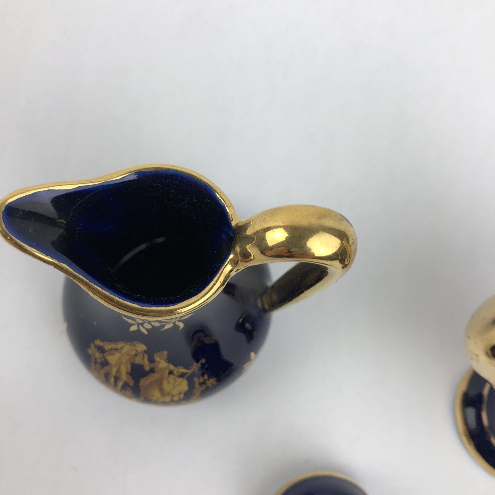 2 x Limoges Cobalt Blue Gold Courting Couple Fragonard Signed Mini Pot 3.5" LOOK
