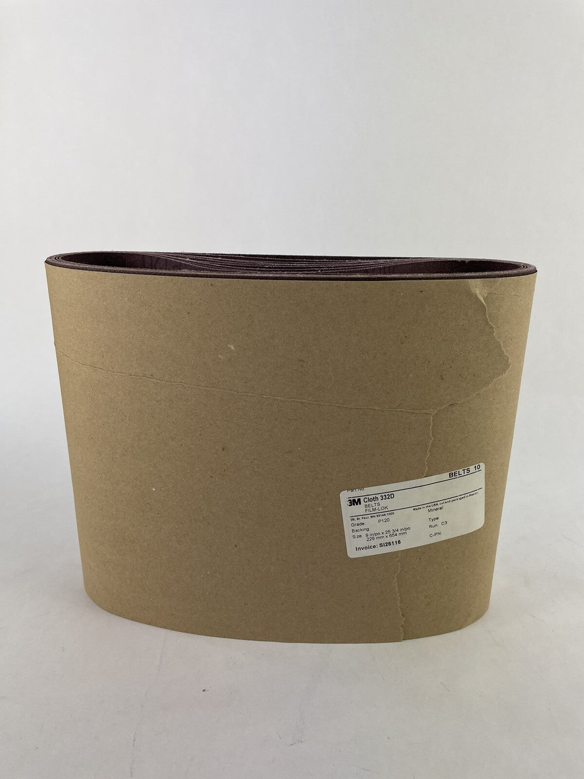 3M Cloth Belt film-LOK 332D sanding belt sleeve 120 grit 9" x 25 3/4” - 10 pack