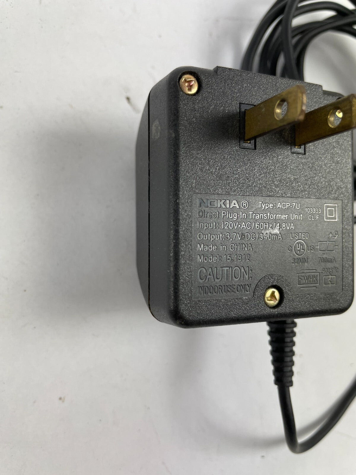 Genuine Nokia 15.1312 Ac Adapter Output 3,7 V 340mA Power Supply Adapter A74