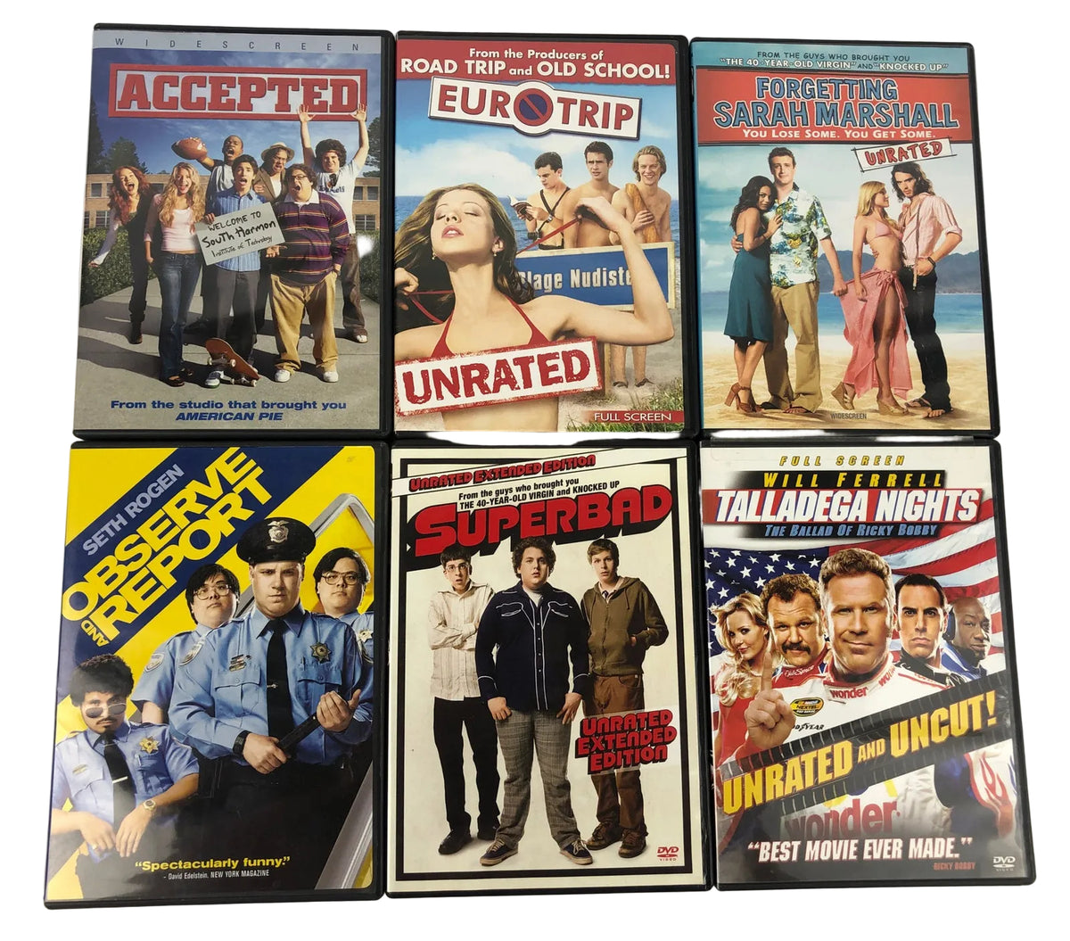 Lot of 6 comedy movie DVDs Superbad Accepted EuroTrip Talladega Nights