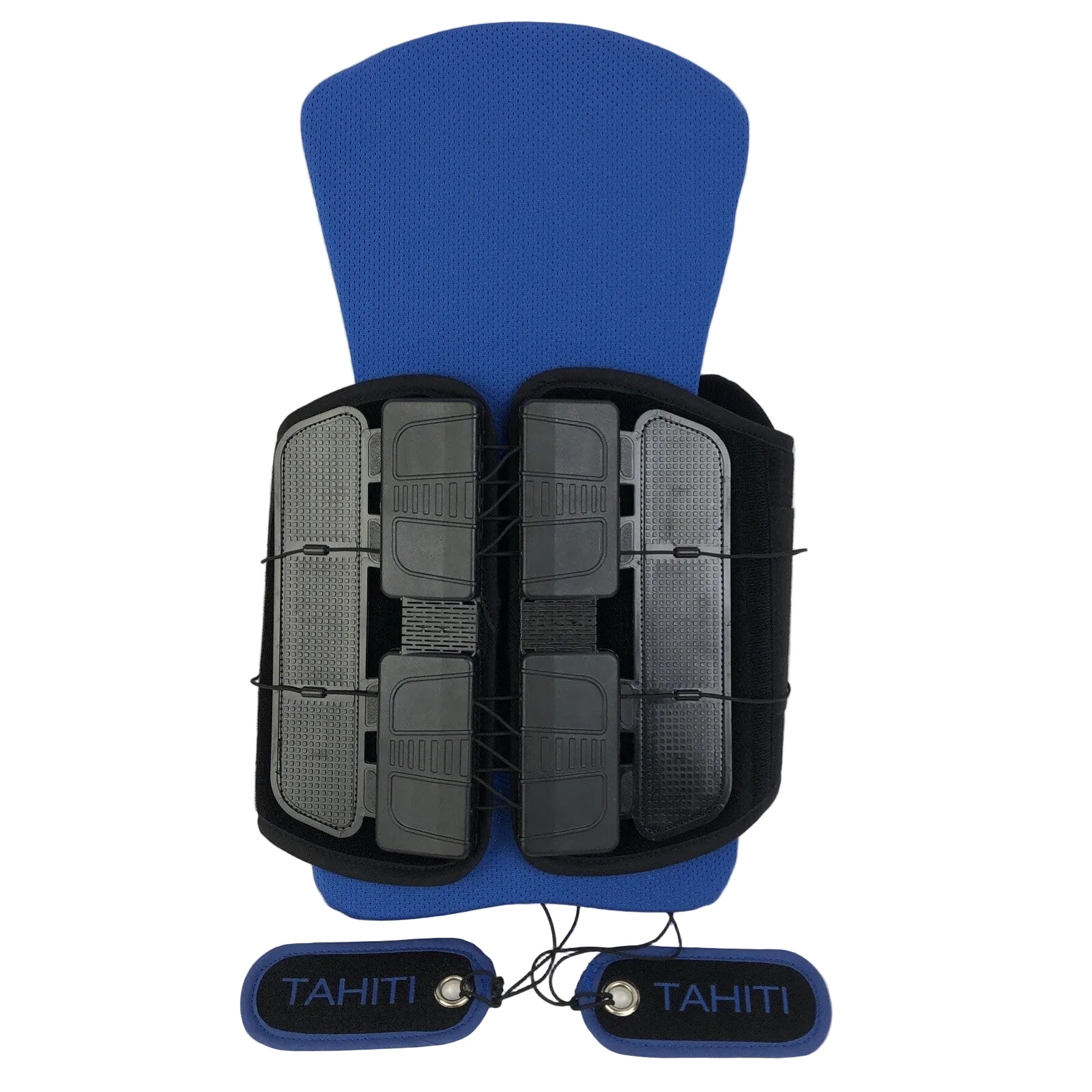 Black unisex lumbar support back brace with pulley adjustment system.