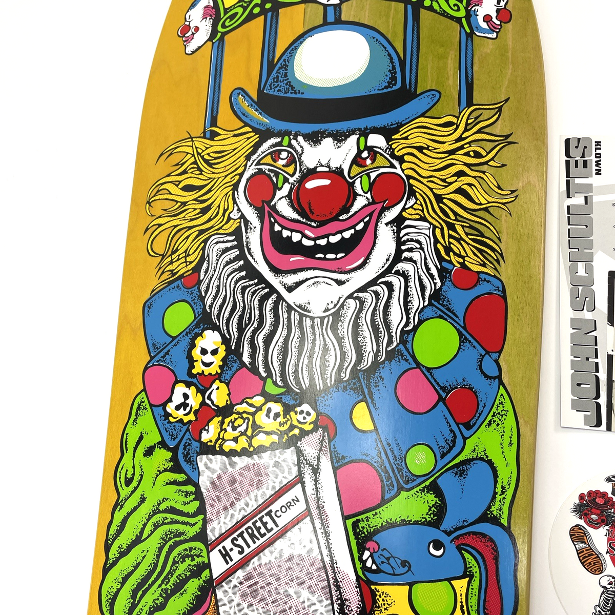 H-Street John Schultes A Series Clown skateboard deck #06 of 136 green yellow veneer