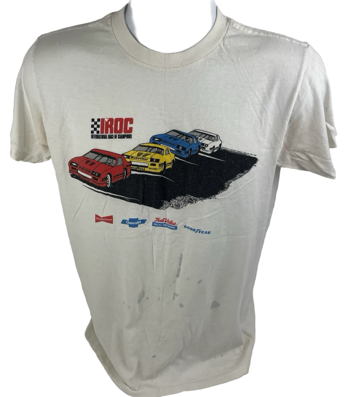 Vintage 1988 IROC N Roll Chevrolet Camaro Racing T-Shirt White Size Small Bud