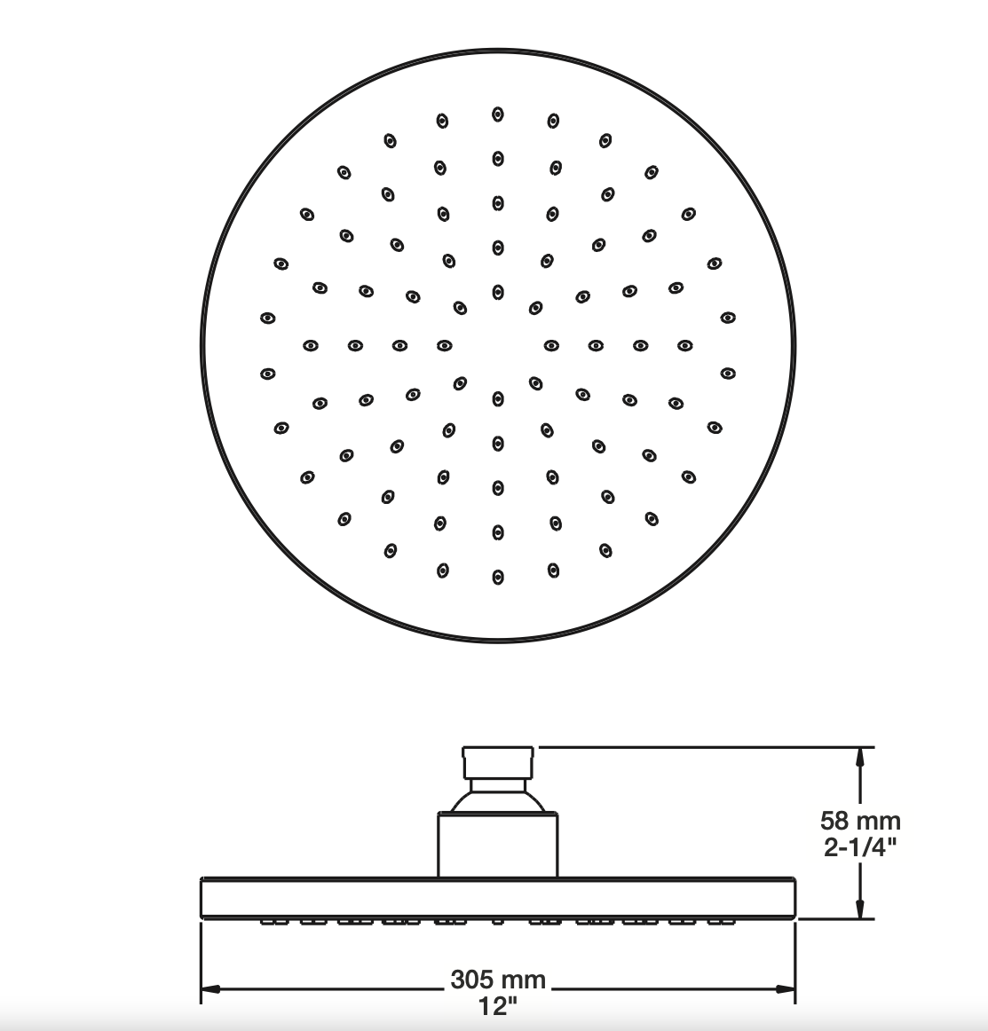 Baril TET-1210-01 Round 12" Anti-Limestone rain Shower Head Black Matte