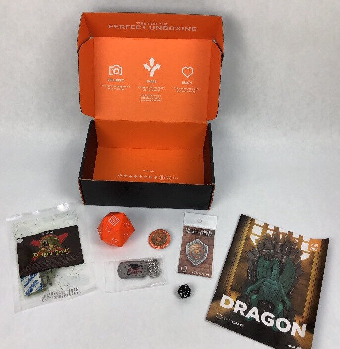Dragon Slayer Dog Tags LOOTCRATE Aprl 2014 Bundle Pin Jerkey Screen Cleaner Dice