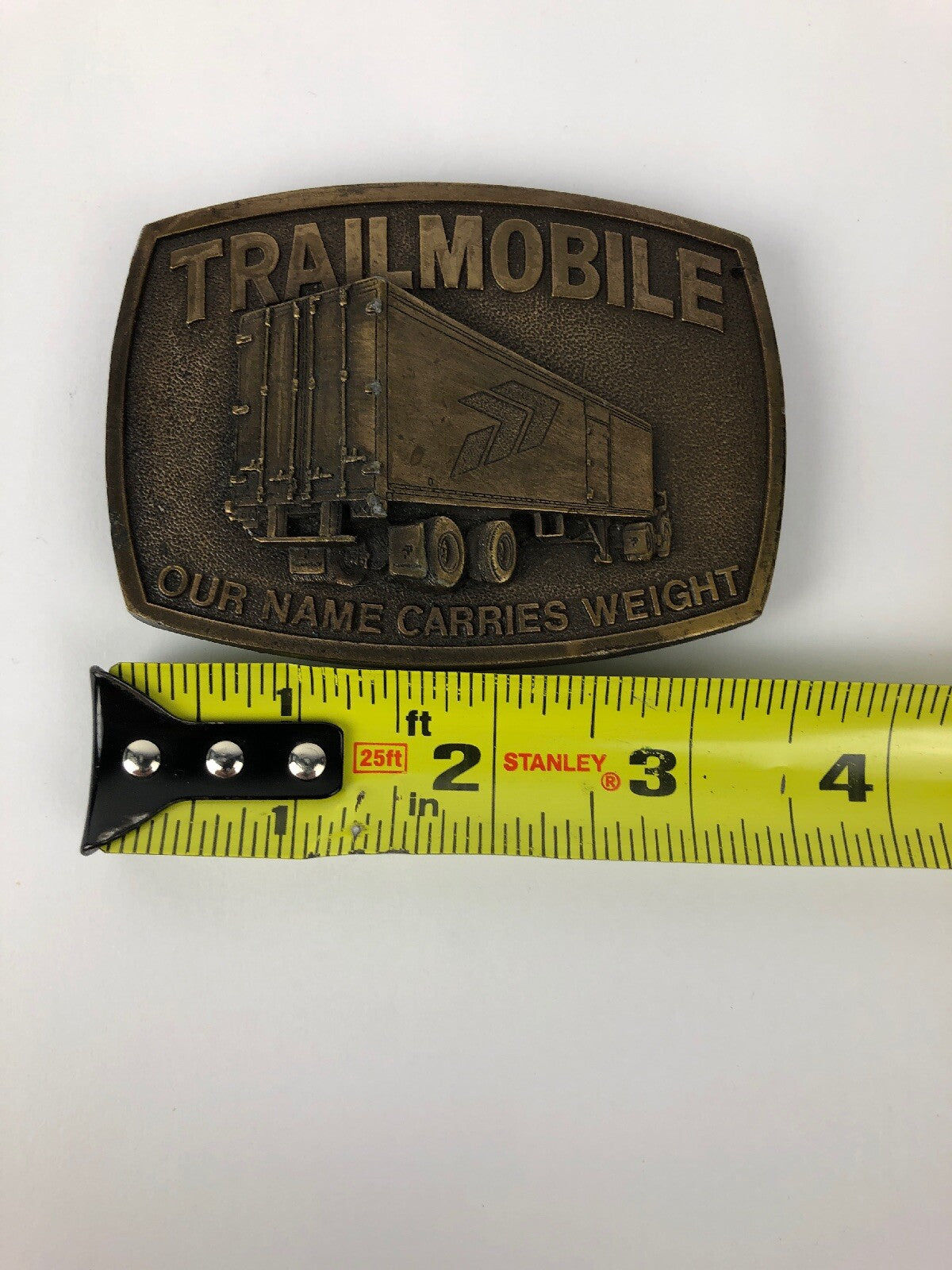 1970's Trailmobile Our Name Carries Weight 3D Brass Belt Buckle Semi Truck