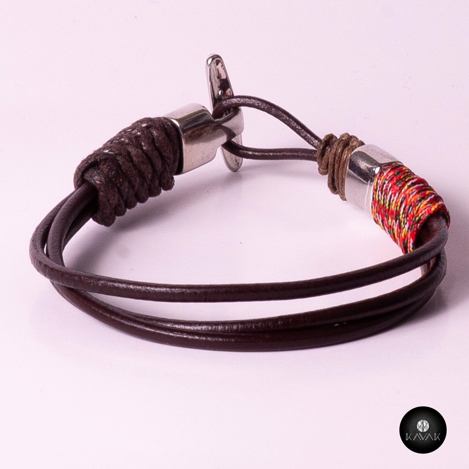 Kavak handmade blue and brown braided leather adjustable men's bracelet